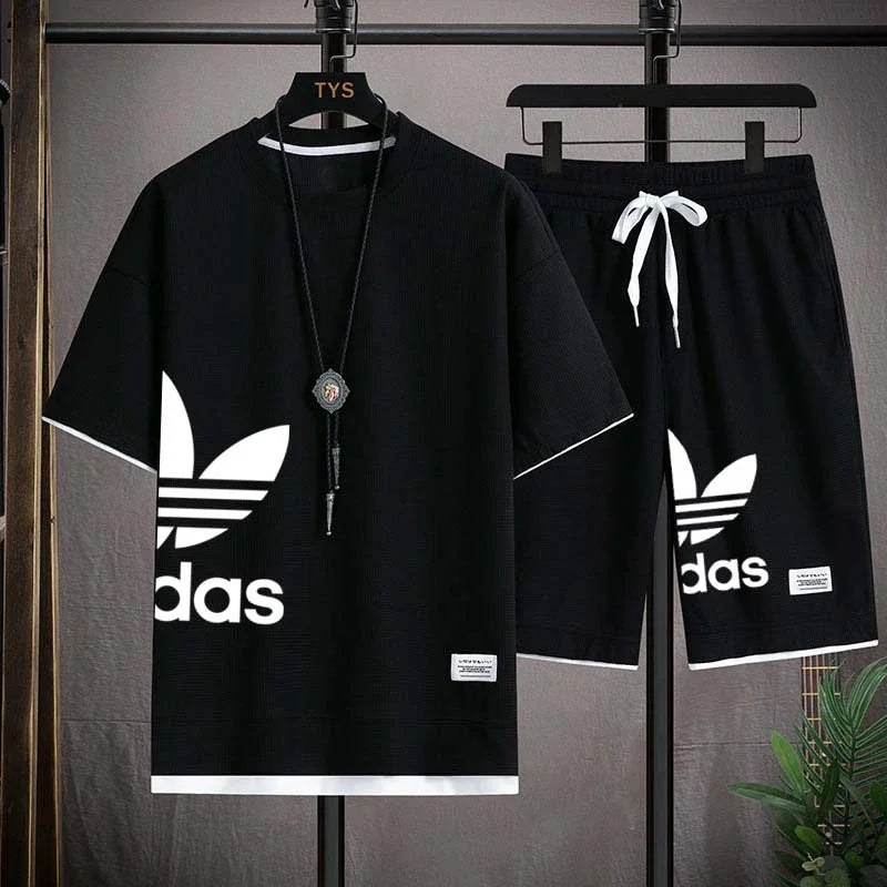 Summer New Men - Summer New Men's pullover sportswear Set, fashionable basketball men's casual short-sleeved T-shirt +