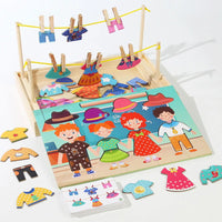 Wooden Dress up Puzzles Matching Game Drying Clothes Early Educational Montessori Toy Kids Puzzle Set for Children Boys Girls