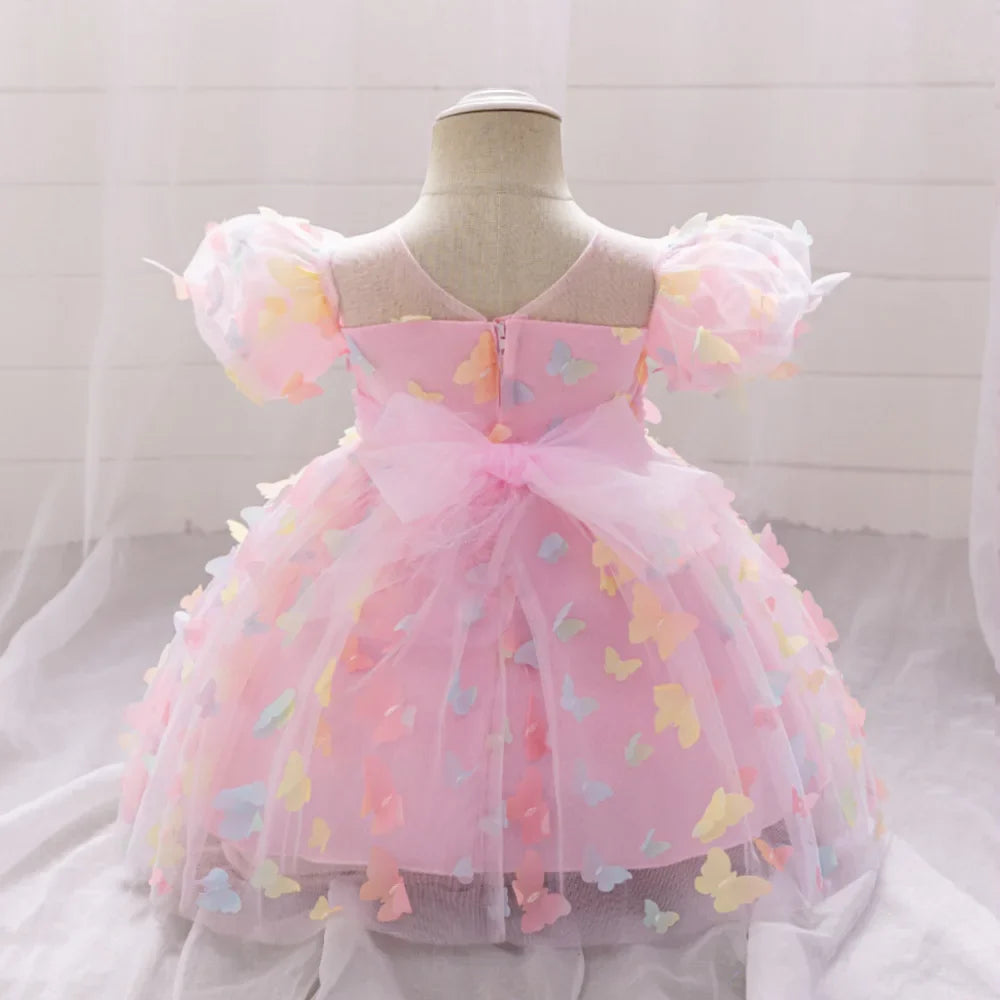 Toddler Girl Party Dress Colorful Gradient 3D Butterfly Prom Gown Girl Bow Lace Birthday Wedding Princess Summer Dresses Evening
