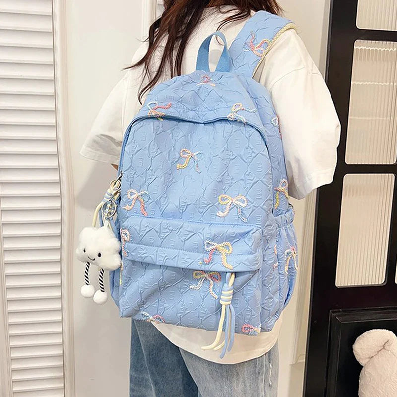 Versatile Junior High School Student Travel Laptop Backpack Cute Schoolbag Female Middle School Student Fashion Bowknot Backpack