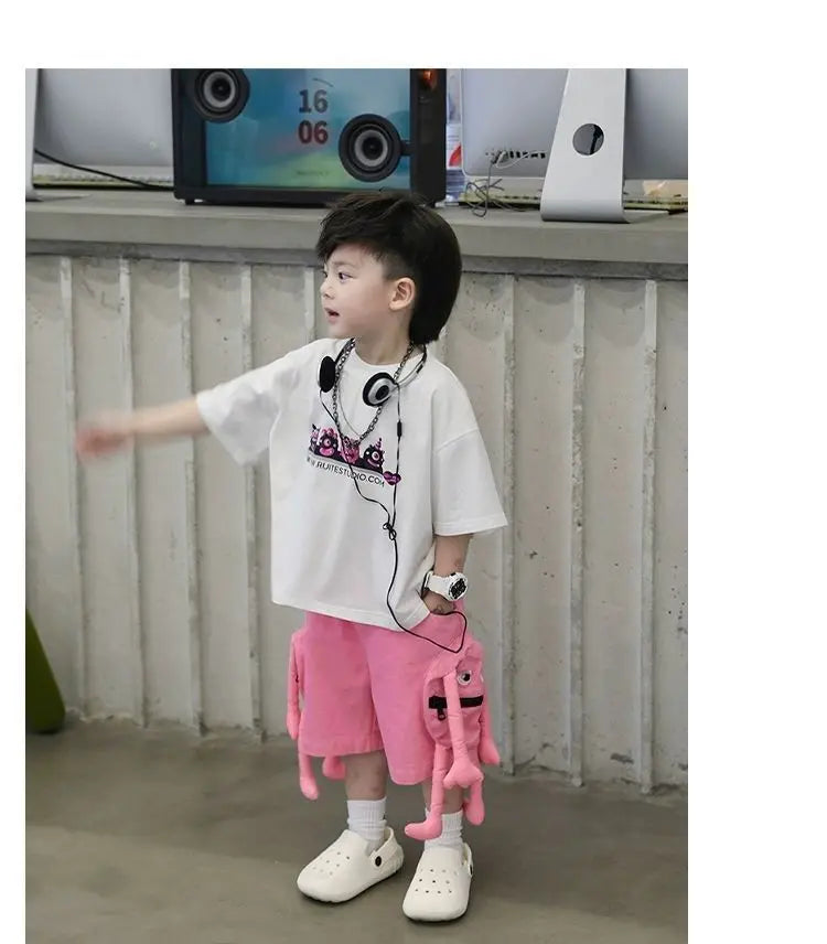 Korean Kids Clothes Boys' Summer Female Child Clothes Children's Printed Cotton Short Sleeved T-shirt Shorts 2piece Sports