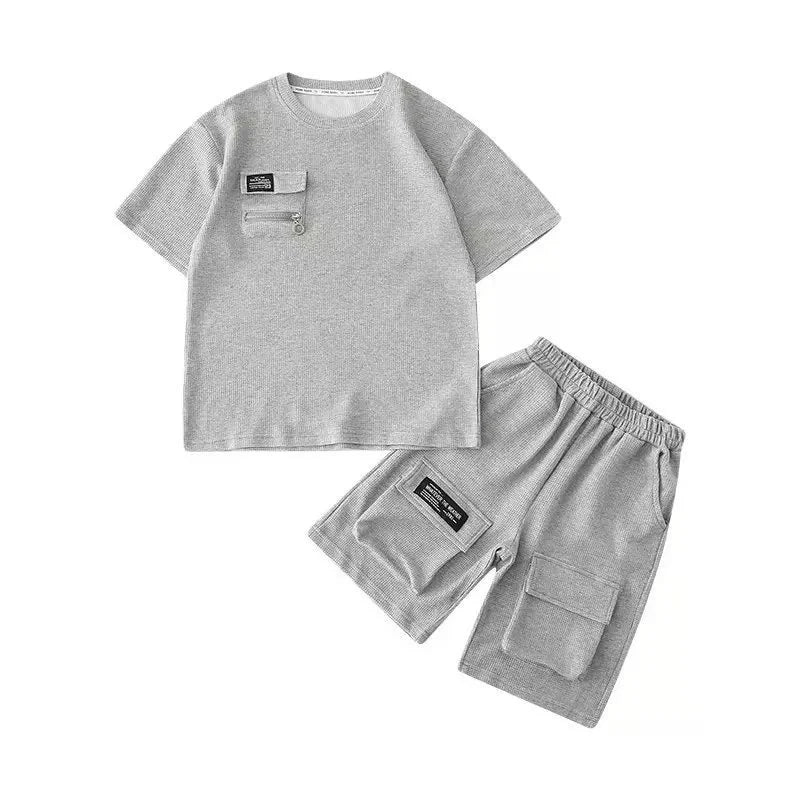 New Boys Sport Clothing Sets Summer Big Kids Loose Clothes Suit Short Sleeve Tops+Shorts 2Pcs Children Fashion Handsome