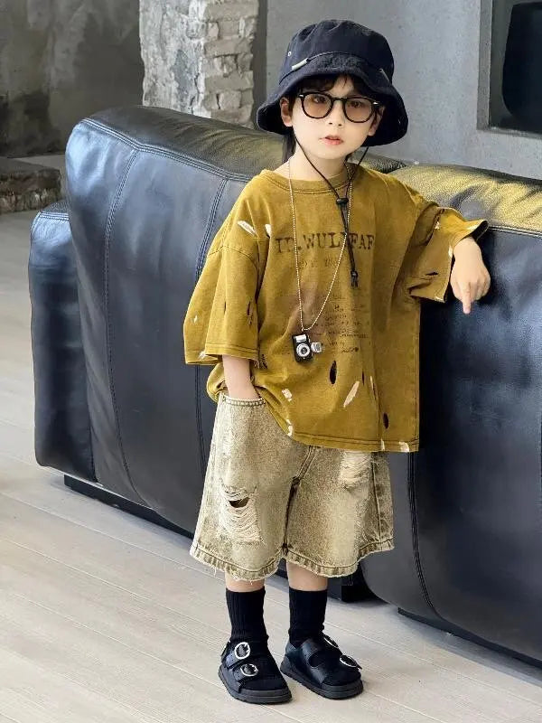 Boys Clothing Set Korean Loose Shirts+shorts 2pcs/set Sport Suits for Kids Teenager Tracksuits Casual Baby Outfits Clothes