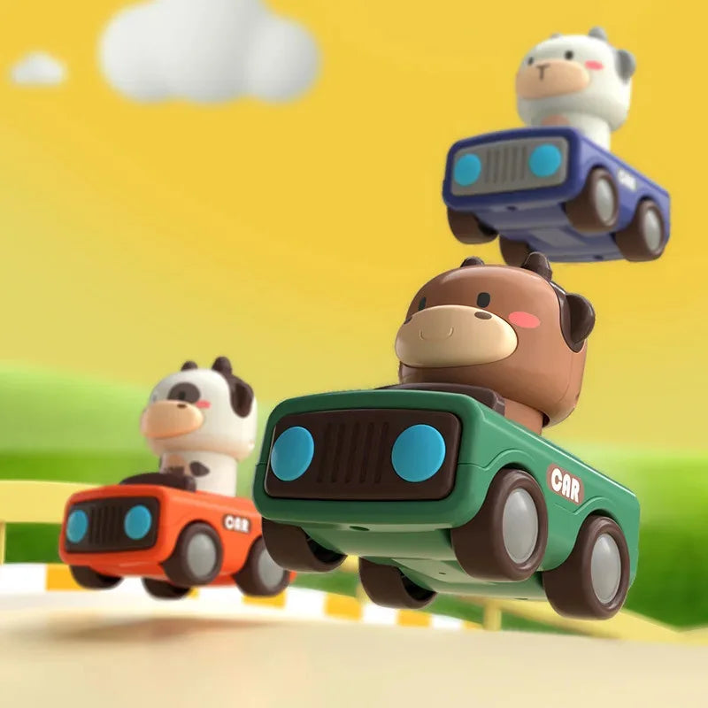 Cartoon Figure Friction Toy Cars, No Battery Push & Go Sliding Vehicles for Kids Age 1-3, Fun Baby Toys for Fine Motor