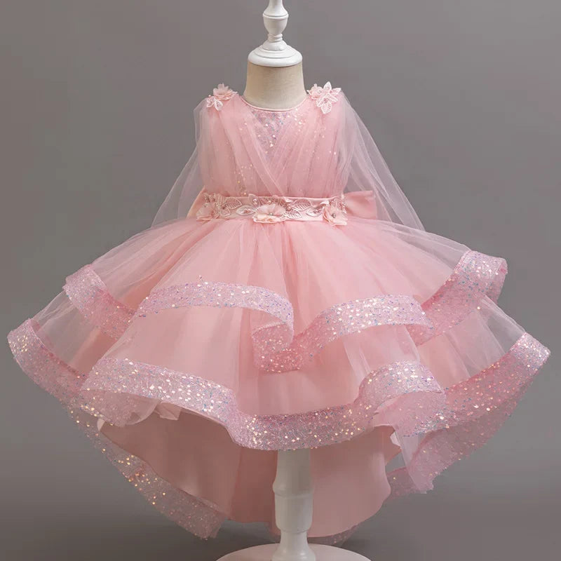 New girl party dress elegant flower girl trailing dress sequined chiffon Easter girls' clothing 3-10 years old holiday dress