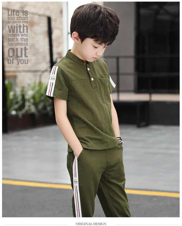 New Summer Boys Clothing Sets Children T-shirt Short Sleeve +Pants Set Two Pieces Set Kids Baby Boys Clothes 6 8 10 Years