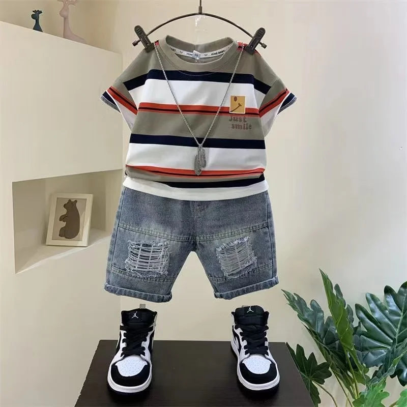 Boys Summer New - Boys Summer New Boutique Design Outfits Cotton Set Baby Boys Short Sleeve Shirt Jeans Shorts 2pcs Clothing