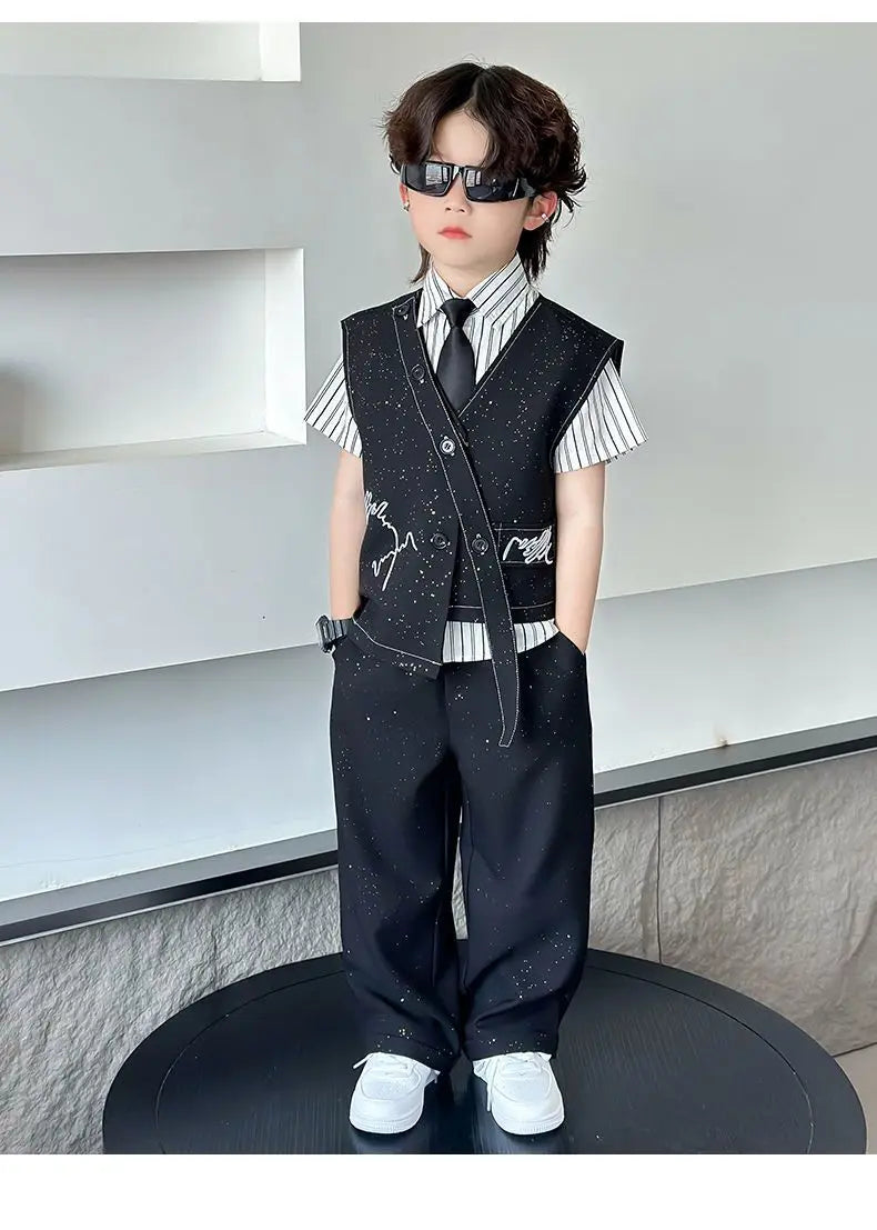 Spring Boy Retro Stripes TShirt+Pants Shorts+Vest Kid Children baby Gentleman Handsome Streetwear Party Clothes - Boys