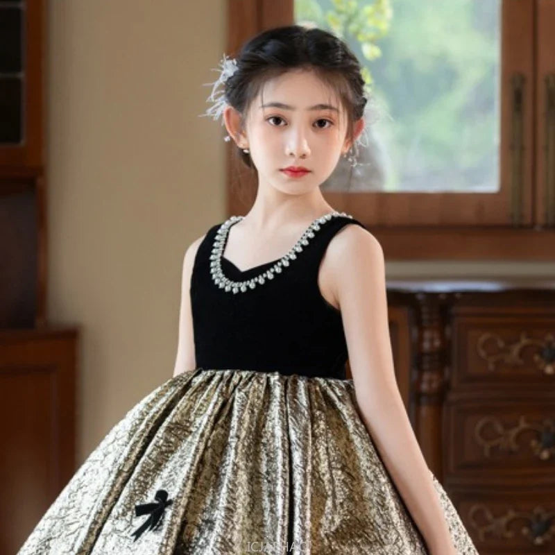 Party Dress Black Girls Evening Princess Gown Kids  Outfit Fashion Show Formal Wear Pageant Host Piano Recital Performance
