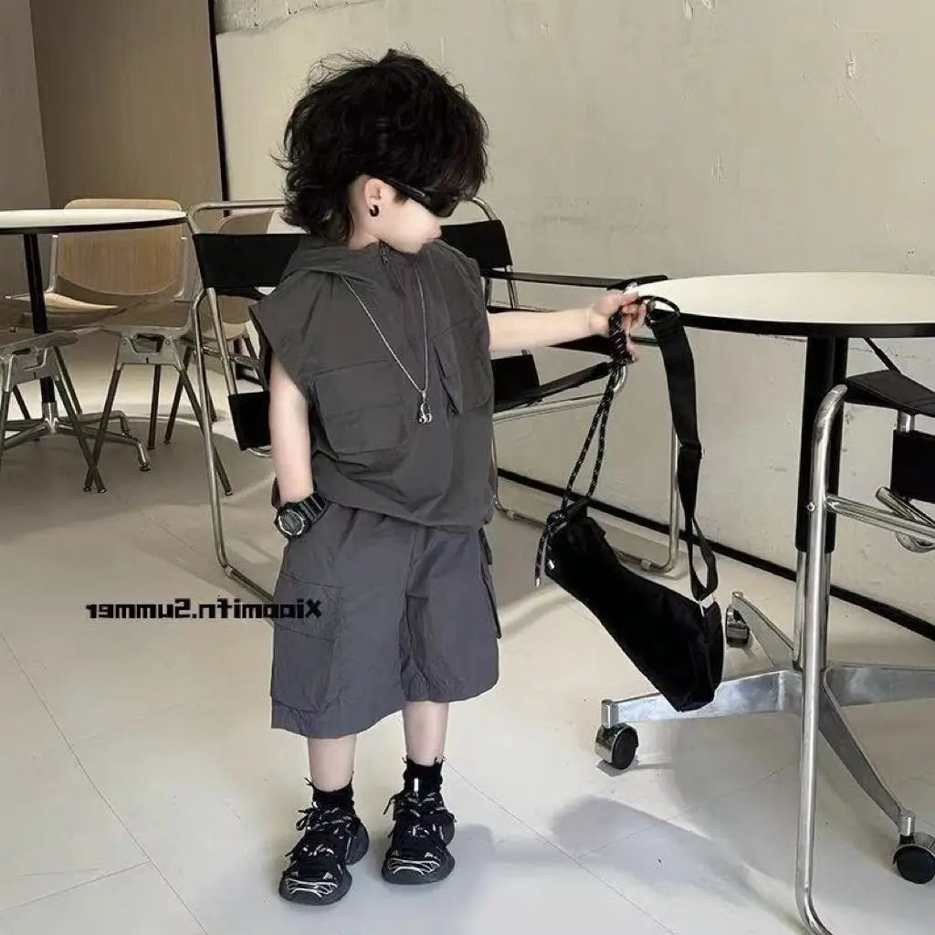 Boys Summer Two-Piece Set Cool Handsome Short-Sleeved Top And Shorts Children's Outfit - Boys Summer & Party Dresses