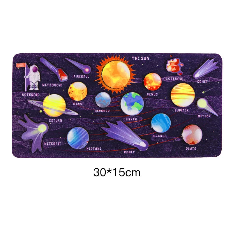 Movable Solar System Puzzle for Kids Boys 3-6 Years Wooden Space Toys Planets for Kids Space Planetary Science Educational Toys