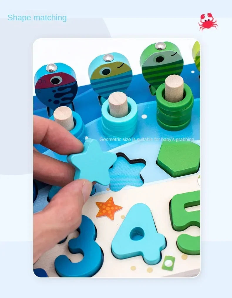 Montessori Toys Wooden Number Puzzle Sorting For Toddlers Shape Sorter Counting Fishing Game Educational Math Stacking Block