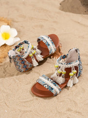 Toddler Beach Sandals - Bohemian Tassel Beaded Girls Summer Shoes Soft Sole for Vacation & Play