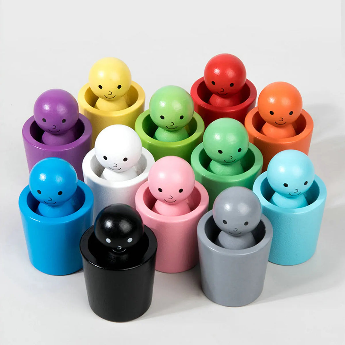 Montessori Wooden Color Recognition Toy with 12 Colorful Cups Educational Sorting Training Stacking Game for Kids 3 Years