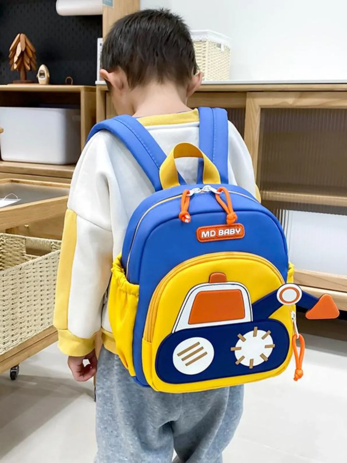 Kindergarten Bapa Boys School Bag 3 Years Old Car Digger Cartoon Character Dual oulder Straps Lightweight Waterproof