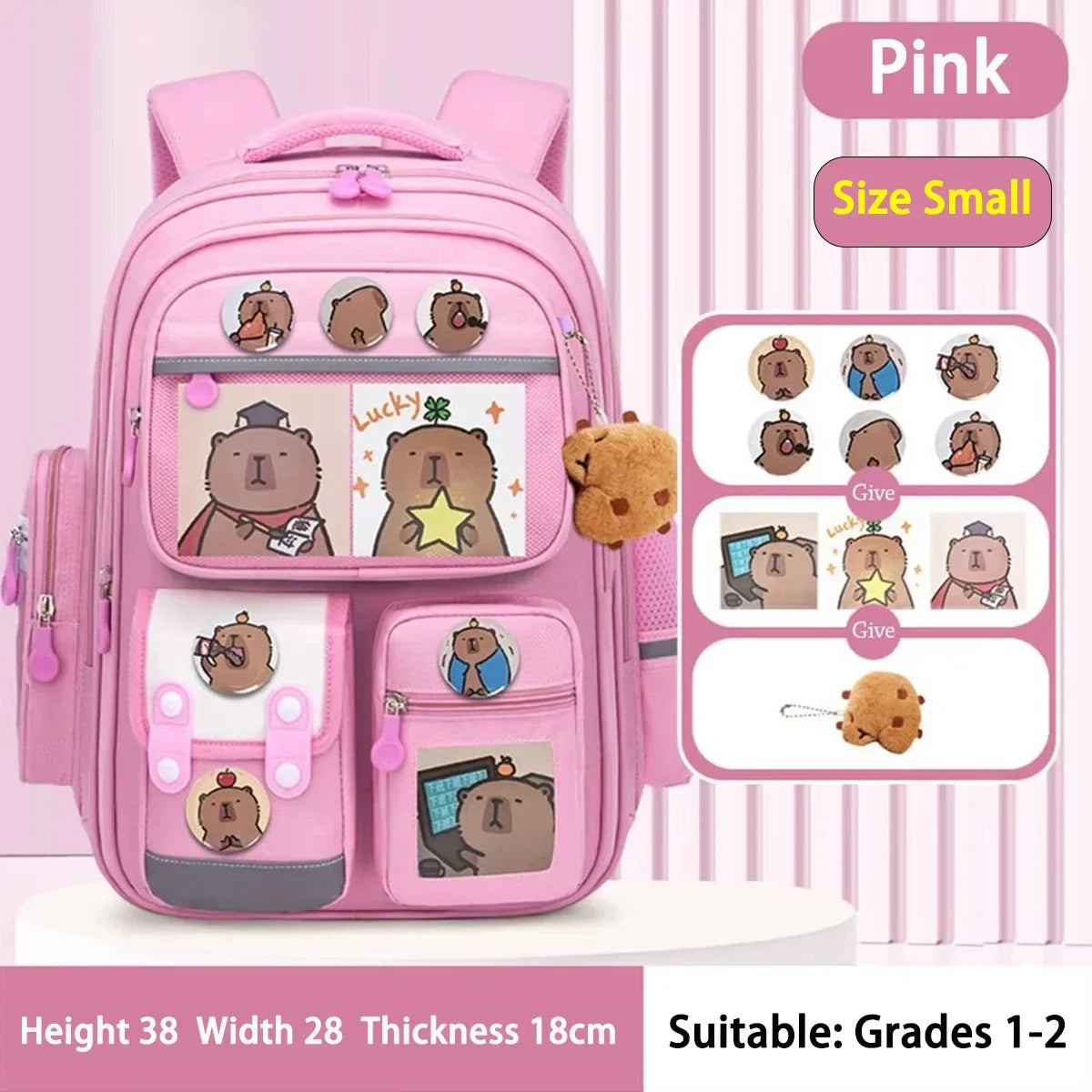 Capybara School Bag Waterproof Backpack Large Capacity Alleviate Burden Protecting Spine Widen Straps Backpack for Students Gift