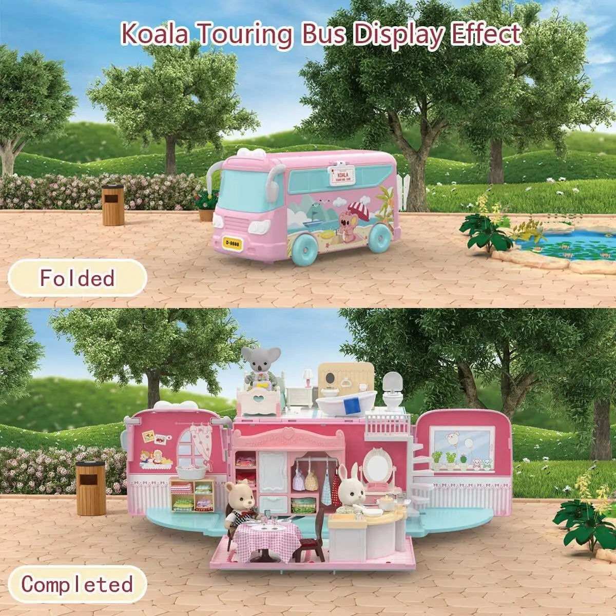Dollhouse Koala Diary Girl Play House Toy Diy Tour Bus Bedroom Dresser Dining Kitchen Bathroom Pretend Toys Christmas gifts Kids