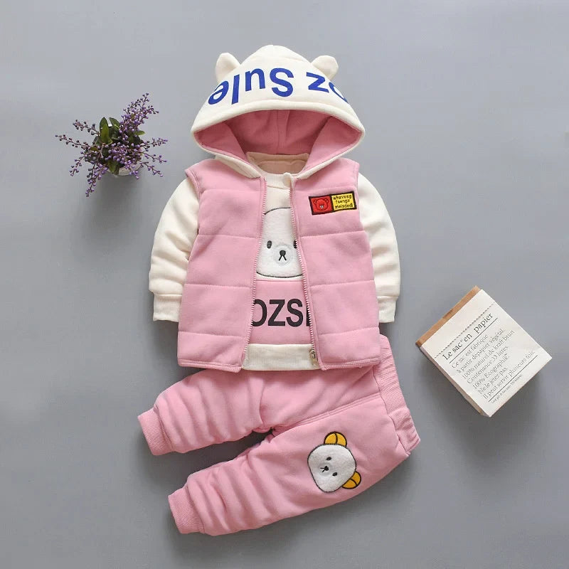 Baby Hooded Tracksuit Set – 3 Piece Autumn Winter Outfit