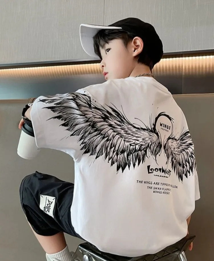Summer Kids Wing T-Shirt Cotton Loose Stylish Boy's Shirt Big Kids Summerwear - Boys Summer & Party Dresses - Baby's World