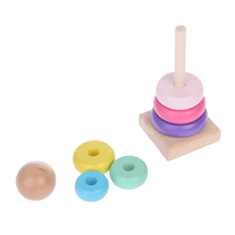 Wooden Macaroon Tower Children Puzzle Toys Montessori Educational Supplies Size Color Recognition Birthday Gifts for Kids