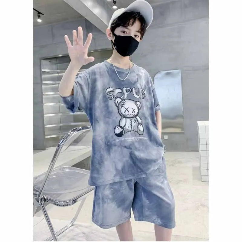 Boys Sports Suit Summer Cartoon Sets New Children's Short-Sleeved T-Shirt Shorts Kids Fashion Loose Clothes Outfit - Boys