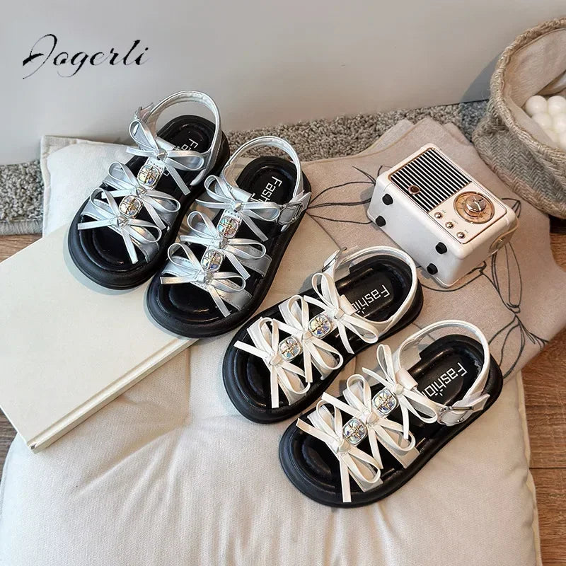 Summer Children's Princess Shoes Girls Sandals New Fashion Bow Beach Shoes Casual Slipper Size 23-36