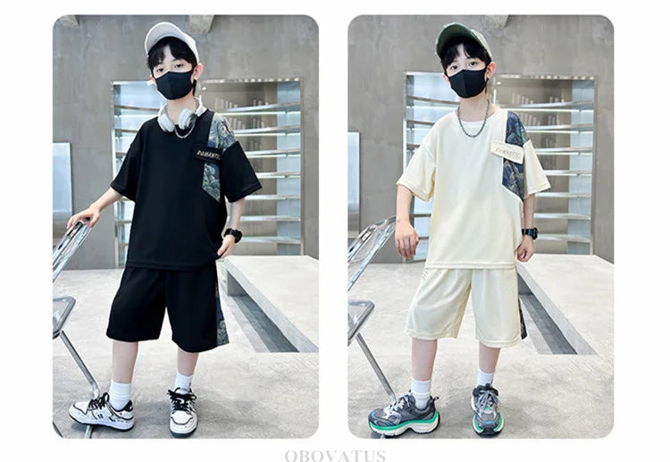 Boys Summer Suit Kids Short Sleeve T-Shirt Sports Casual Outfits for Teenage Boy Clothing Sets With Cartoon Bear - Boys