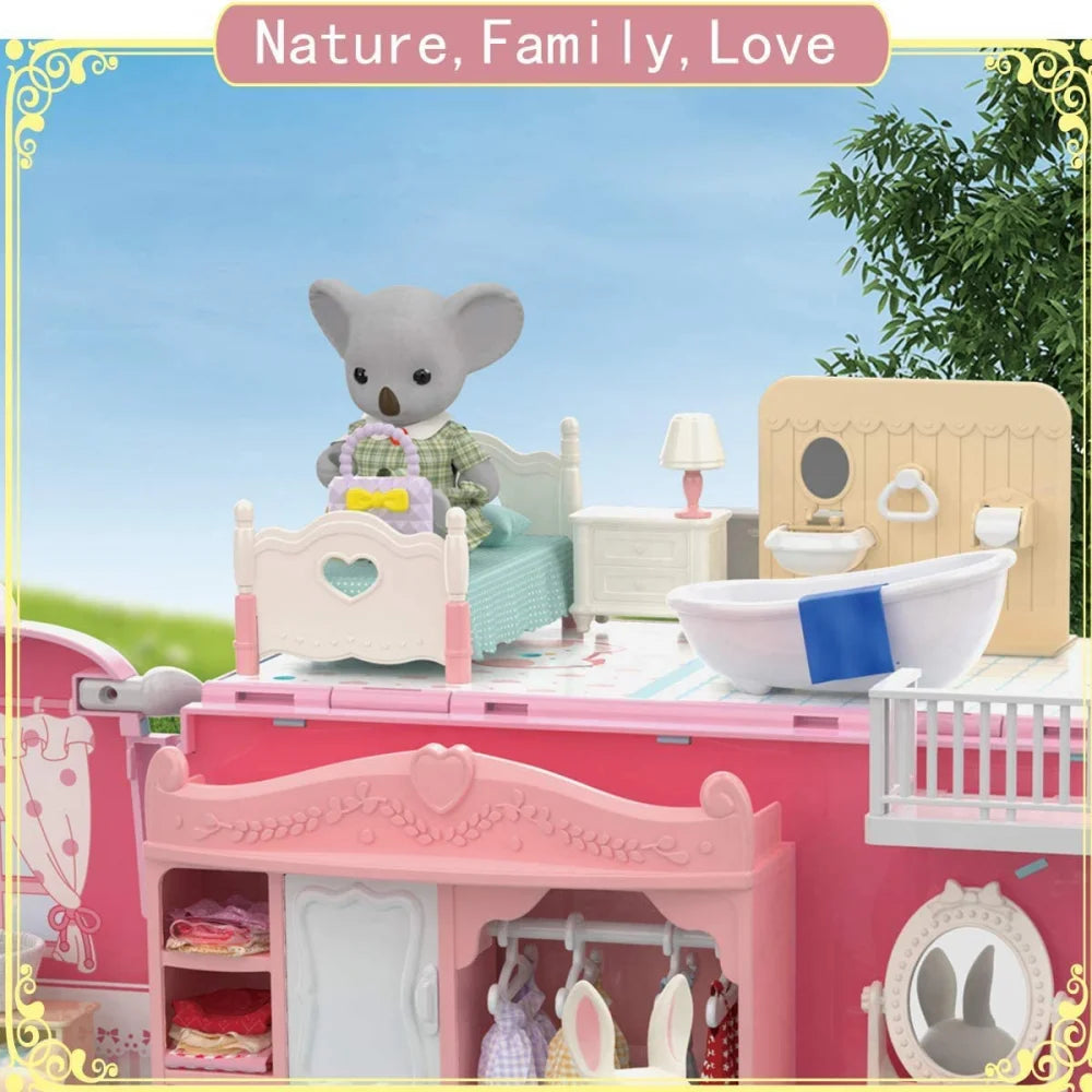 Dollhouse Koala Diary Girl Play House Toy Diy Tour Bus Bedroom Dresser Dining Kitchen Bathroom Pretend Toys Christmas gifts Kids