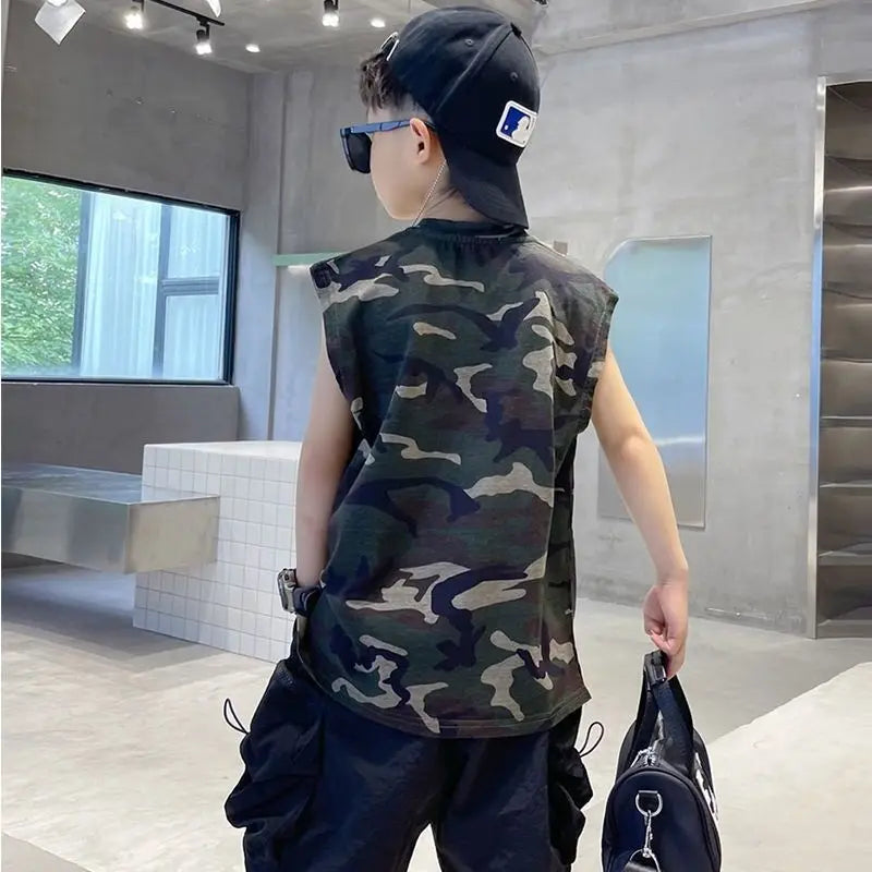 Boys Camouflage Vest Set Summer New Style Children's Sleeveless T-shirt Shorts Two Piece Set - Boys Summer & Party Dresses