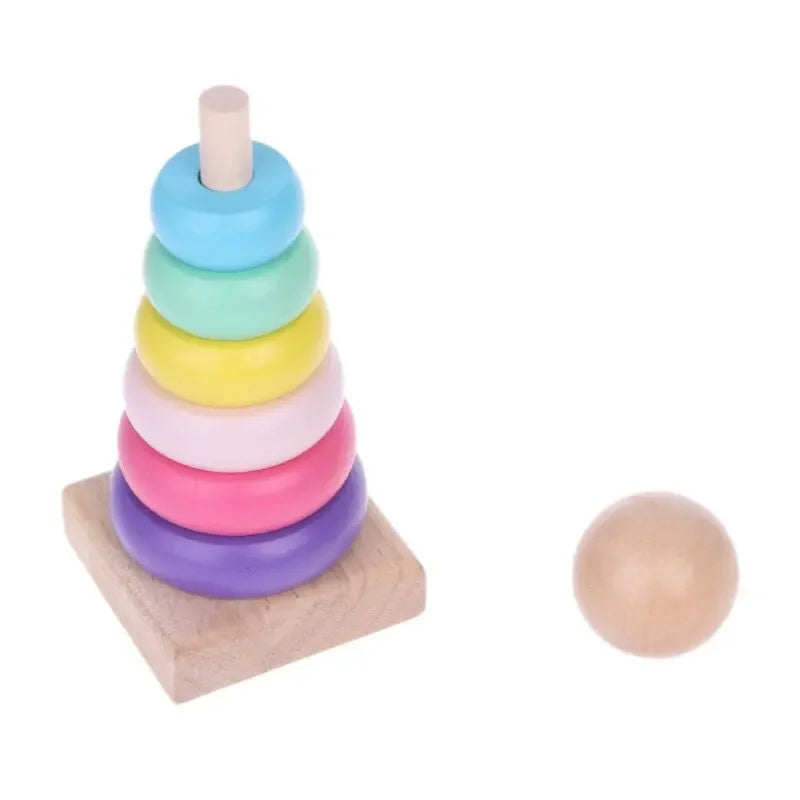 Wooden Macaroon Tower Children Puzzle Toys Montessori Educational Supplies Size Color Recognition Birthday Gifts for Kids