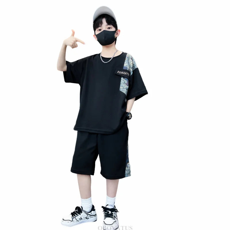 Boys Summer Suit Kids Short Sleeve T-Shirt Sports Casual Outfits for Teenage Boy Clothing Sets With Cartoon Bear - Boys