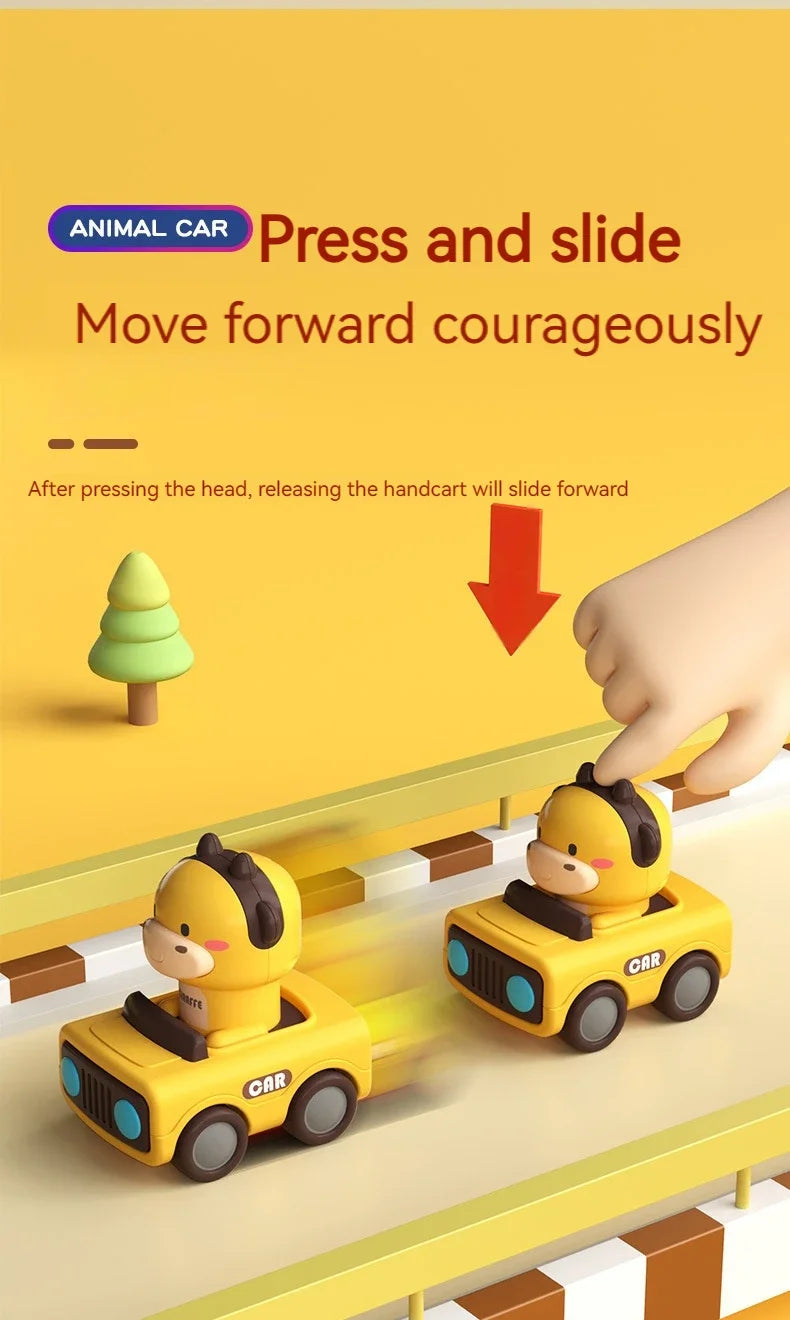 Cartoon Figure Friction Toy Cars, No Battery Push & Go Sliding Vehicles for Kids Age 1-3, Fun Baby Toys for Fine Motor