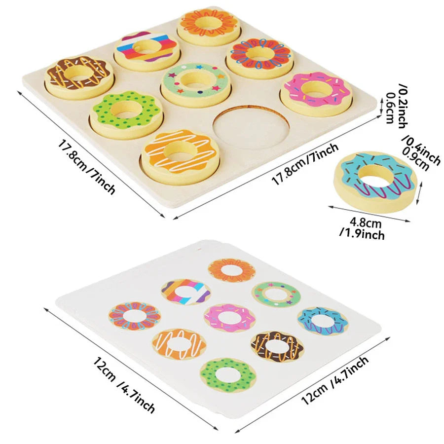 Wooden Doughnut Toy Montessori Kids Early Education Toy Baby Color Matching Puzzle Sorting Game Toy Parent-Child Interaction