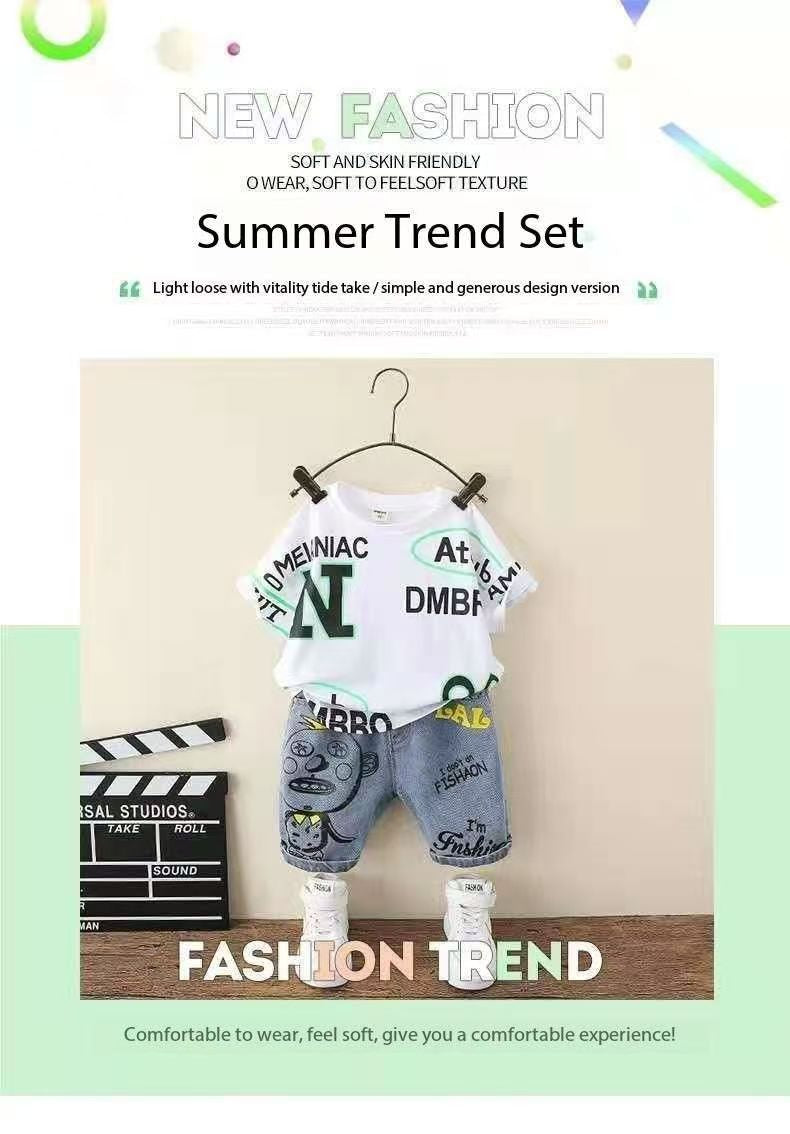 Boys Summer Clothes Handsome Children's Clothing Boys Suits - T-shirt Set - Baby's World (view 3)