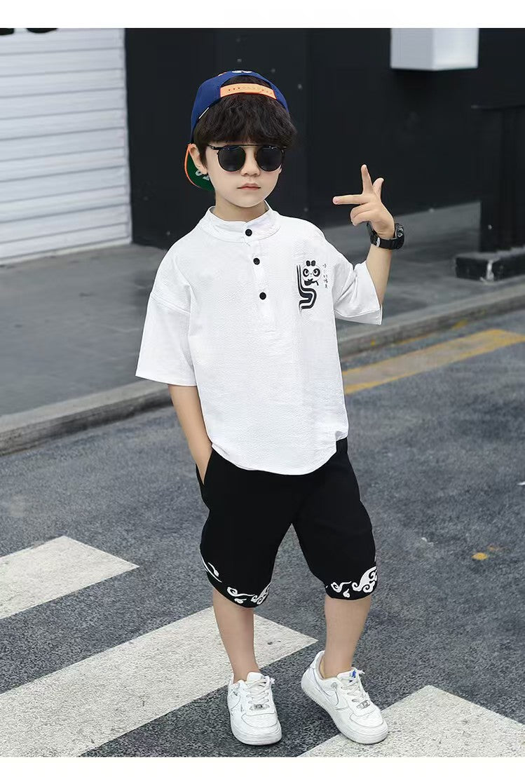 Children Summer Clothes - Children's Summer Clothes National Style Tang Suit - T-shirt Set - Baby's World (view 3)