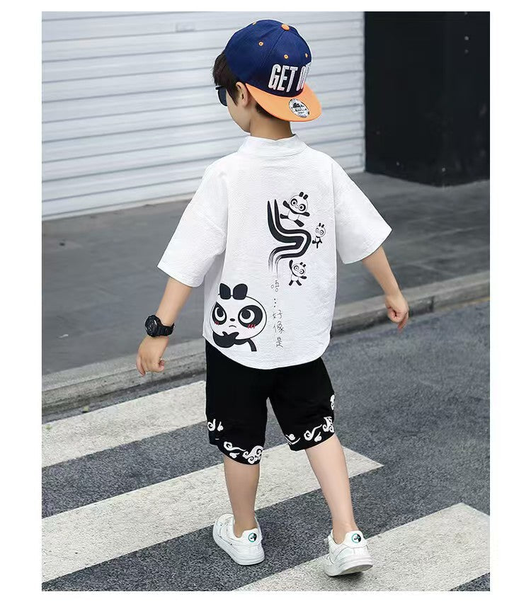 Children Summer Clothes - Children's Summer Clothes National Style Tang Suit - T-shirt Set - Baby's World (view 4)