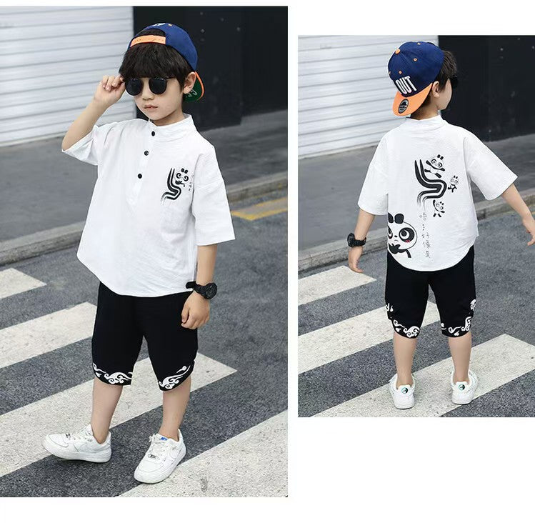 Children Summer Clothes - Children's Summer Clothes National Style Tang Suit - T-shirt Set - Baby's World (view 5)