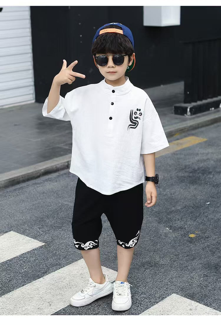 Children Summer Clothes - Children's Summer Clothes National Style Tang Suit - T-shirt Set - Baby's World (view 6)