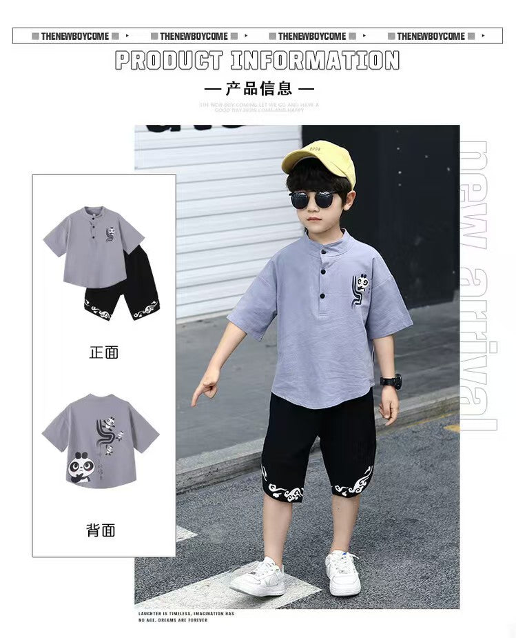 Children Summer Clothes - Children's Summer Clothes National Style Tang Suit - T-shirt Set - Baby's World (view 8)
