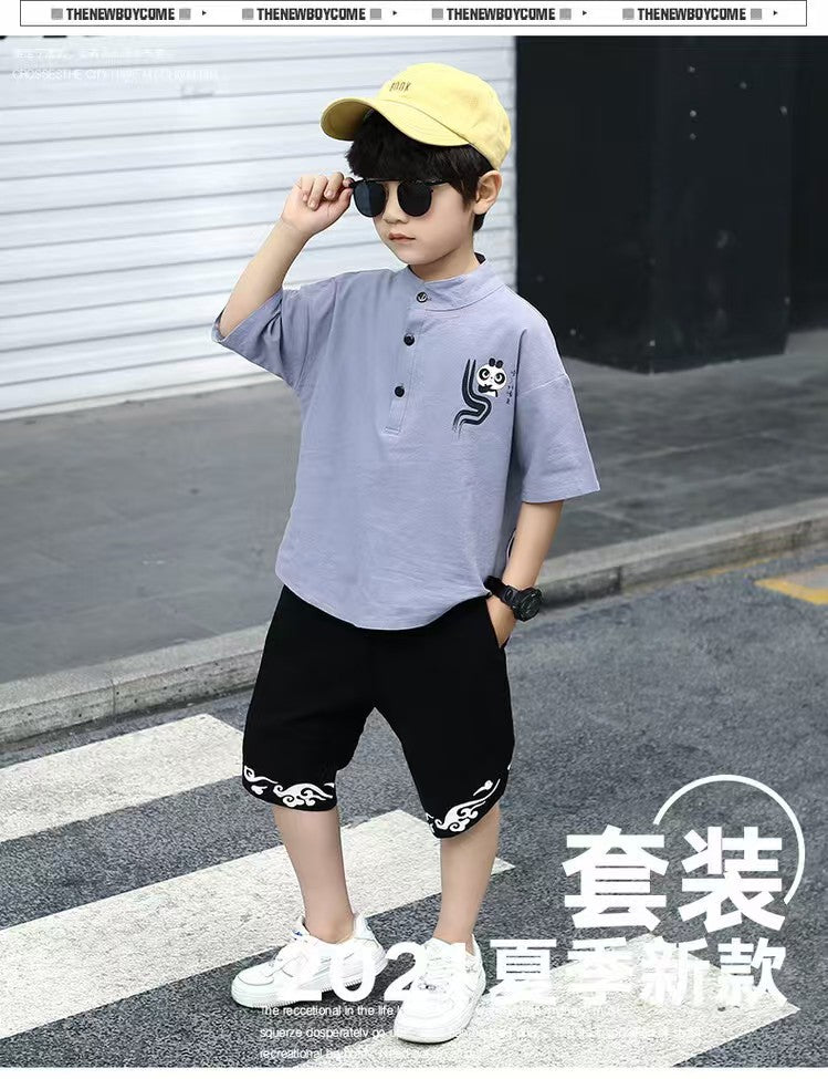 Children Summer Clothes - Children's Summer Clothes National Style Tang Suit - T-shirt Set - Baby's World (view 9)