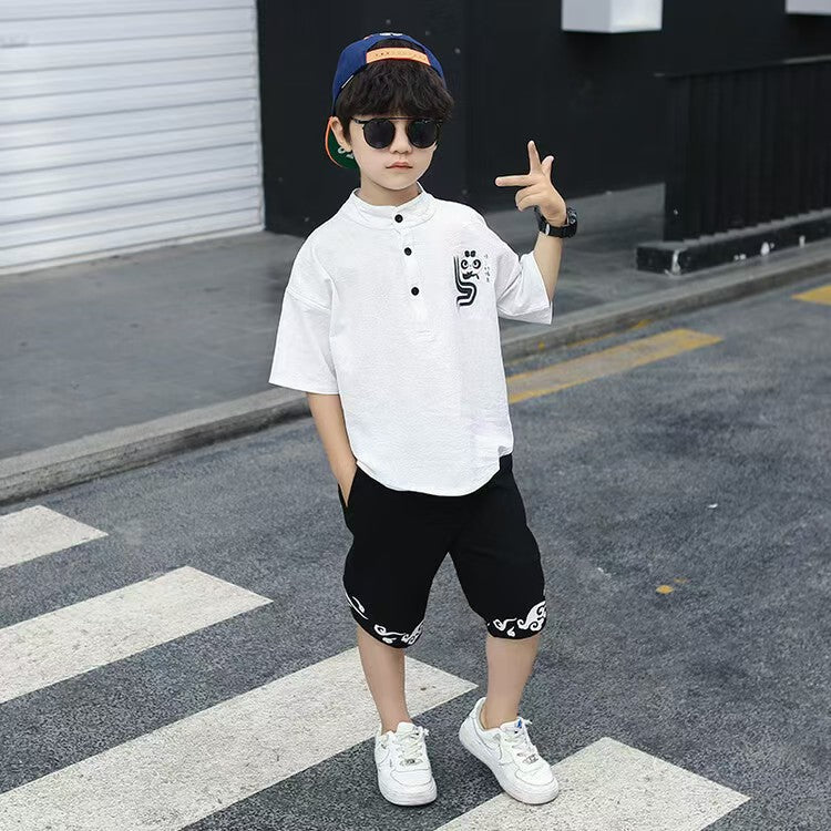 Children Summer Clothes - Children's Summer Clothes National Style Tang Suit - T-shirt Set - Baby's World (view 7)