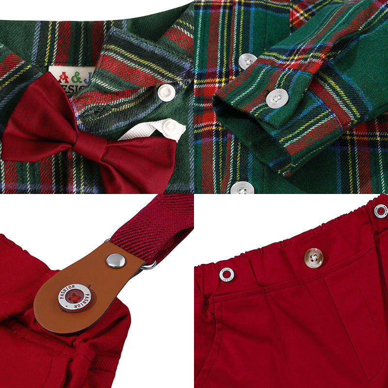 Boy Fashionable Suit Plaid Shirt Outfit - Boys Summer & Party Dresses - Baby's World (view 3)