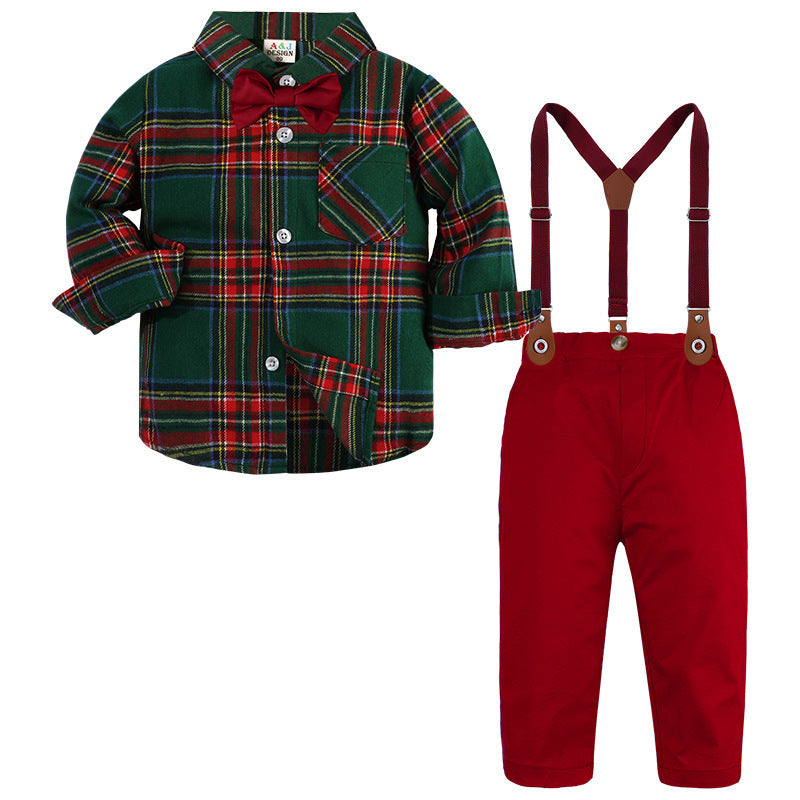 Boy Fashionable Suit Plaid Shirt Outfit - Boys Summer & Party Dresses - Baby's World (view 5)