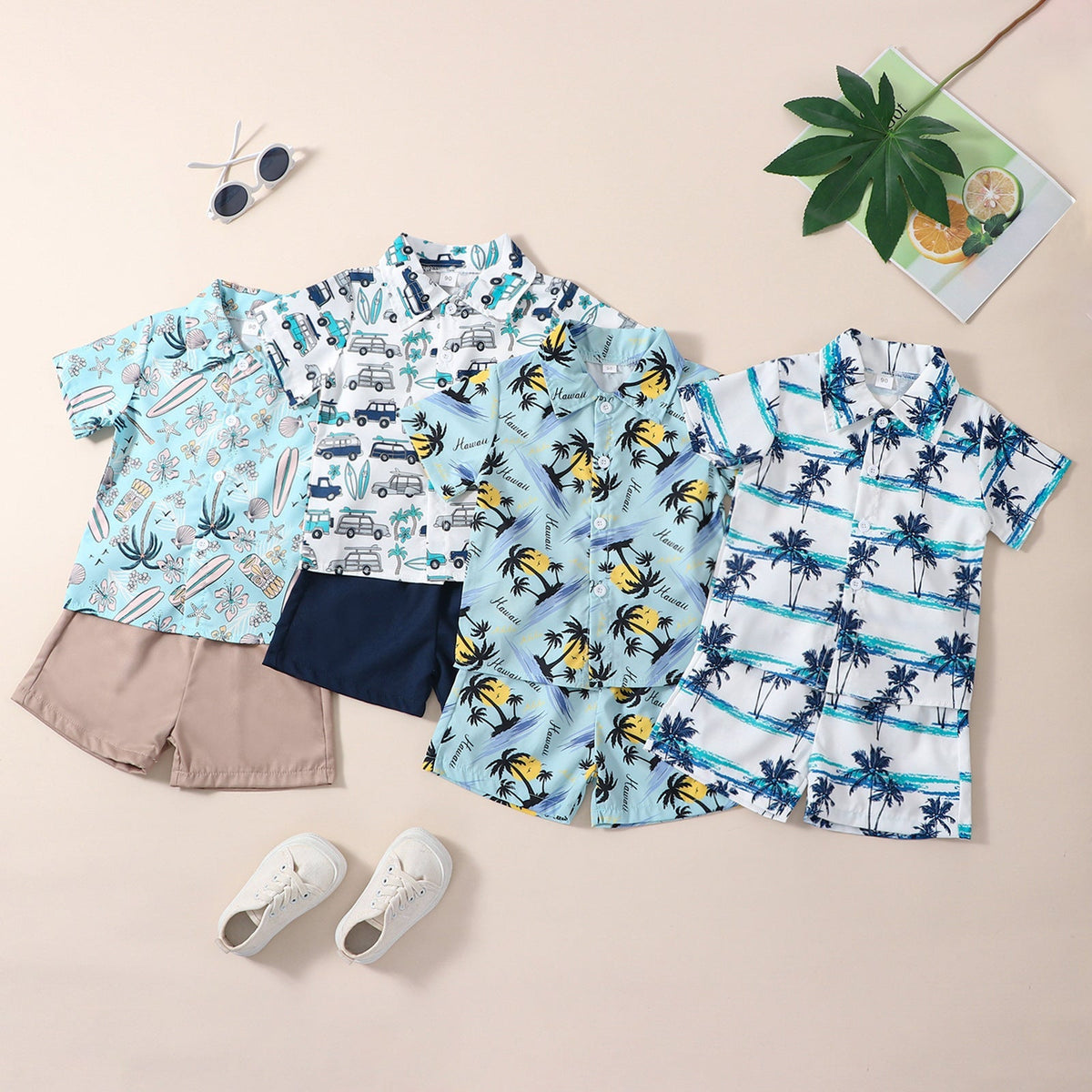 Boys Hawaiian Summer Outfit – Printed Shirt & Shorts Set - Boys Summer & Party Dresses - Baby's World (view 6)