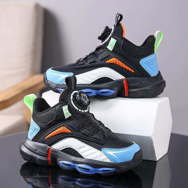 Autumn And Winter Non-slip Outdoor New Rotating Buckle Children's Waterproof Leather Basketball Shoes - BaBy's World