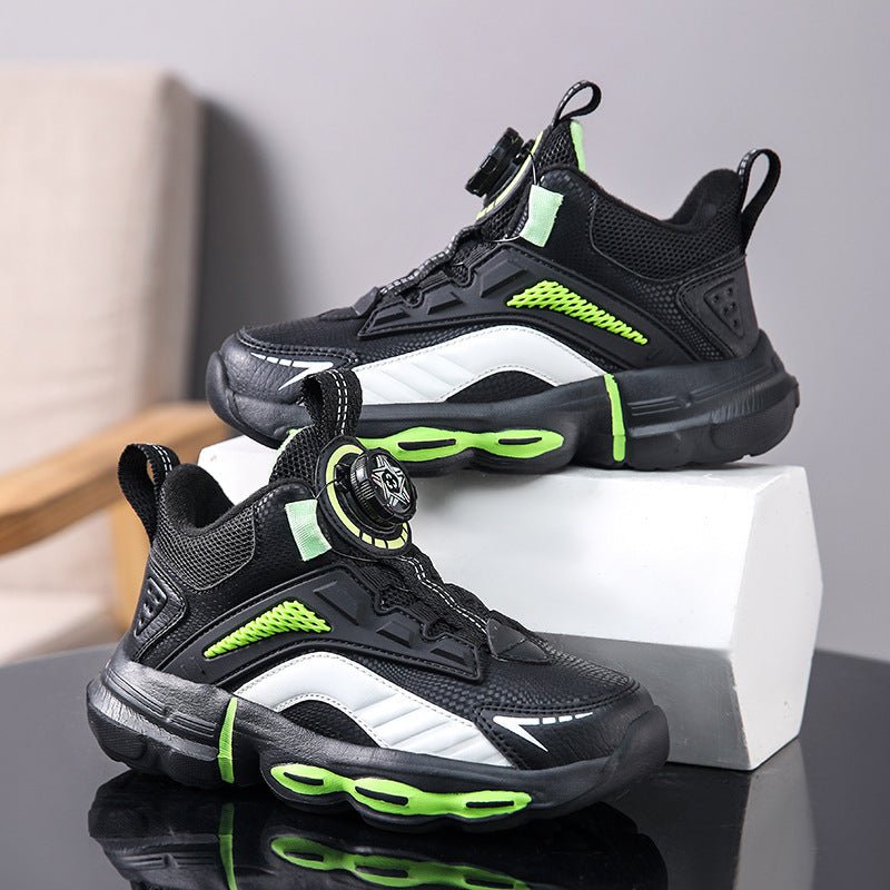 Autumn And Winter Non-slip Outdoor New Rotating Buckle Children's Waterproof Leather Basketball Shoes - BaBy's World