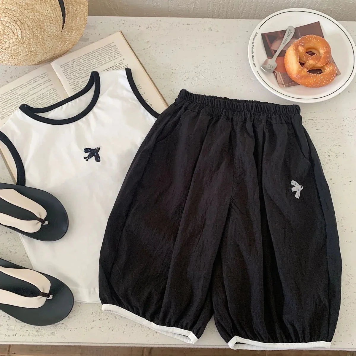 Baby Boys Summer Vest Sets Bird Embroidery Top+Elastic Waist Short Kids Boys Two-piece Suit Loose Thin Toddler Boys Sport