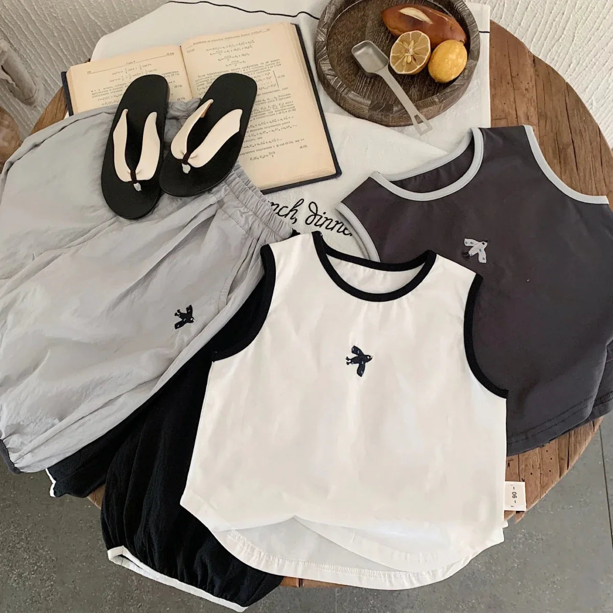 Baby Boys Summer Vest Sets Bird Embroidery Top+Elastic Waist Short Kids Boys Two-piece Suit Loose Thin Toddler Boys Sport