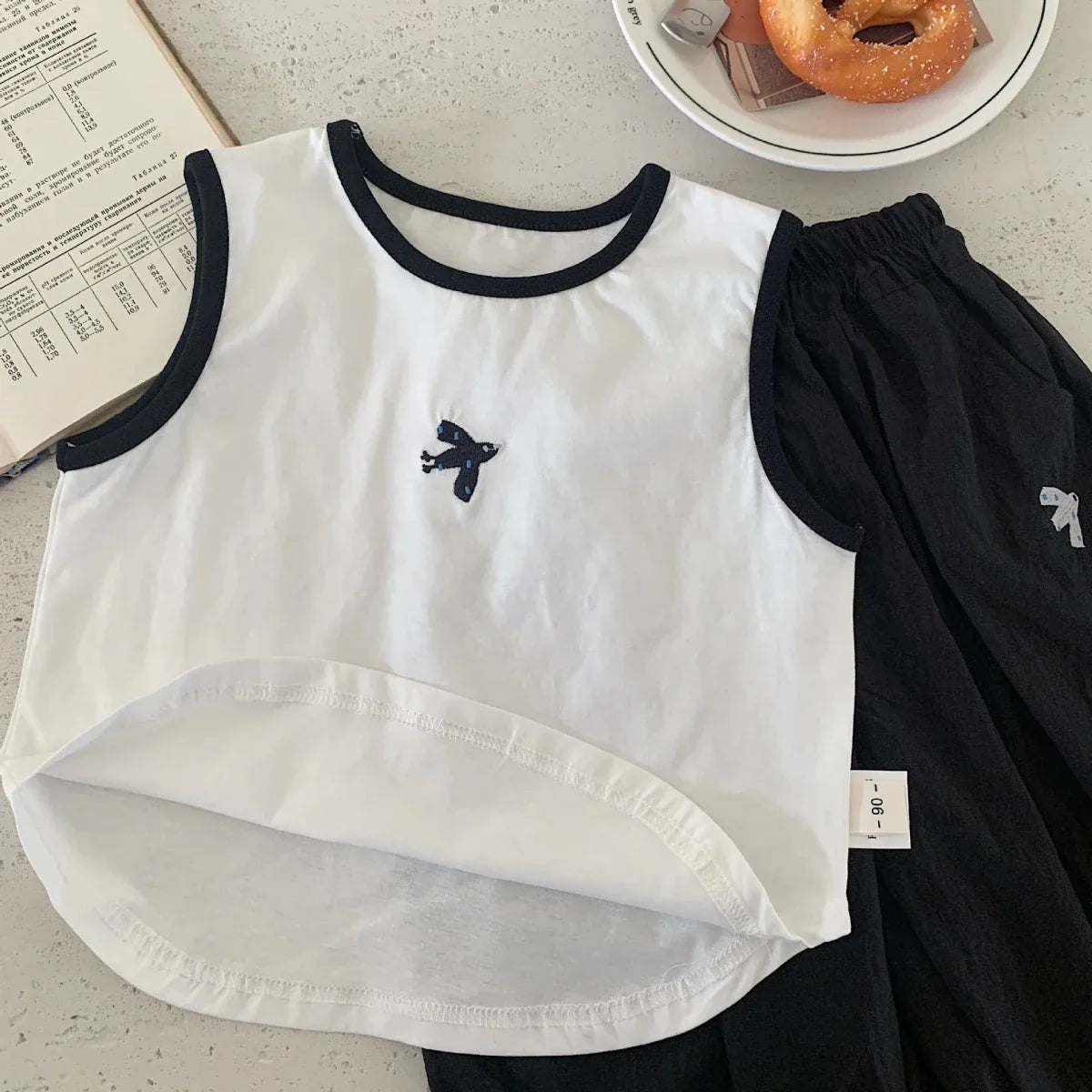 Baby Boys Summer Vest Sets Bird Embroidery Top+Elastic Waist Short Kids Boys Two-piece Suit Loose Thin Toddler Boys Sport