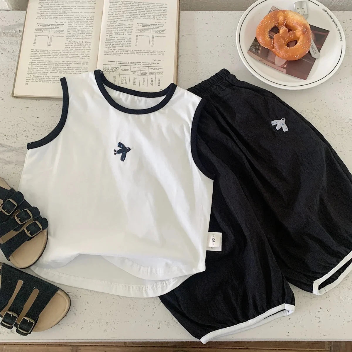 Baby Boys Summer Vest Sets Bird Embroidery Top+Elastic Waist Short Kids Boys Two-piece Suit Loose Thin Toddler Boys Sport